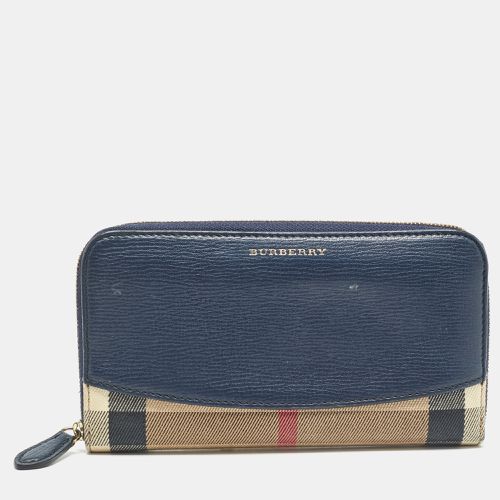 Beige House Check Canvas and Leather Zip Continental Wallet - Burberry - Modalova