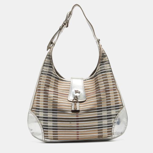 Beige House Check Coated Canvas and Patent Leather Brooke Hobo - Burberry - Modalova