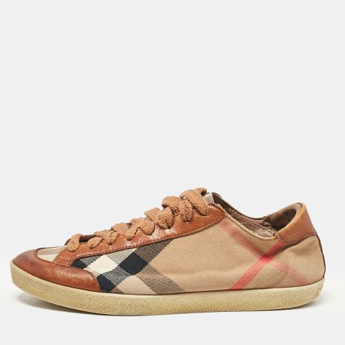 Beige Canvas and Leather Low Top Sneakers Size 37 - Burberry - Modalova