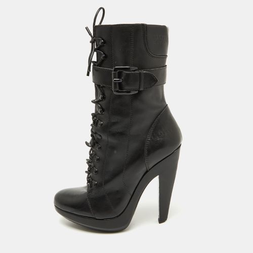 Leather Buckle Detail Mid Calf Platform Boots Size 37.5 - Burberry - Modalova