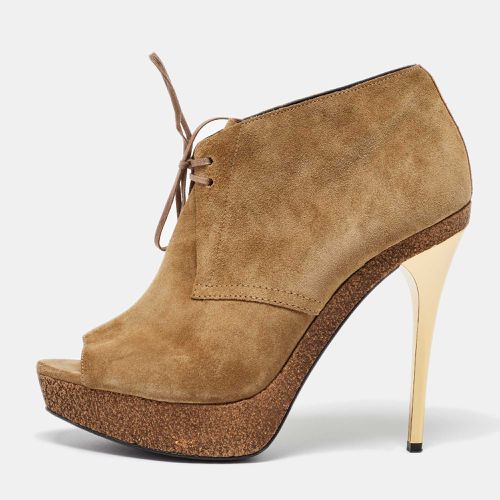 Suede Peep Toe Cork Platform Booties Size 39 - Burberry - Modalova