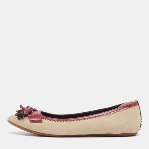 Burgundy Fabric and Leather Tassel Bow Ballet Flats Size 38.5 - Burberry - Modalova