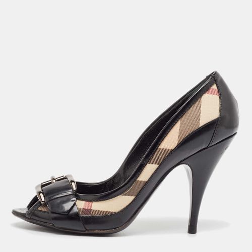 Canvas and Patent Leather Peep Toe Pumps Size 39 - Burberry - Modalova