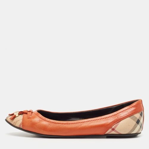 Dark Leather And Coated Canvas Bow Toe Cap Ballet Flats Size 37.5 - Burberry - Modalova