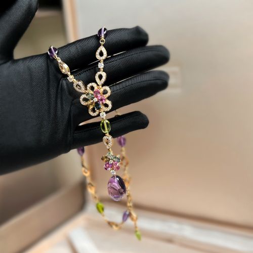 K Rose Gemstone and Diamond Fiorever Flower Pendant Necklace - Bvlgari - Modalova