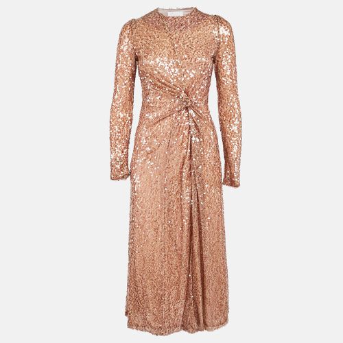 Rose Gold Sequin Embellished Mesh Draped Midi Dress S - Galvan London - Modalova