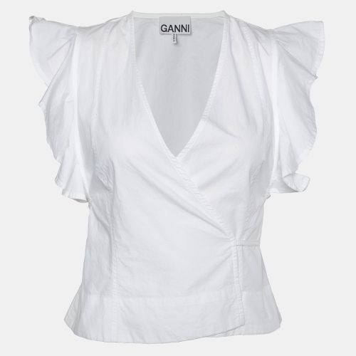 Cotton Cap Sleeves Wrap Top XXS - Ganni - Modalova