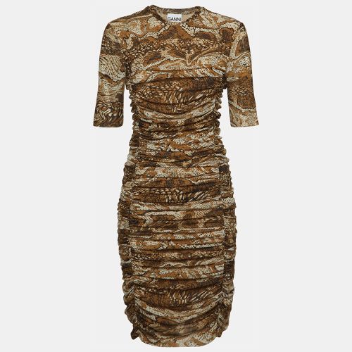 Snake Print Jersey Ruched Mini Dress S - Ganni - Modalova