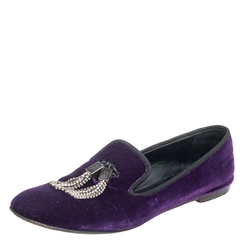 Velvet Embellished Slip on Loafers Size 38 - Giuseppe Zanotti - Modalova