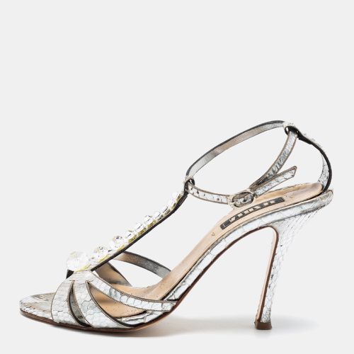 Python Embossed Leather T-Strap Platform Sandals Size 37.5 - Le Silla - Modalova