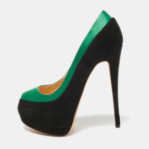 Green Suede and Satin Peep Toe Platform Pumps Size 37 - Giuseppe Zanotti - Modalova