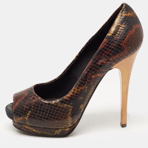 Python Embossed Leather Peep Toe Pumps Size 35 - Giuseppe Zanotti - Modalova