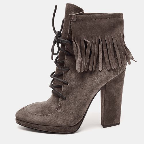 Dark Suede Fringe Detail Ankle Booties Size 39 - Giuseppe Zanotti - Modalova