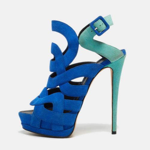 Two Tone Suede Cutout Caged Slingback Platform Sandals Size 38.5 - Giuseppe Zanotti - Modalova