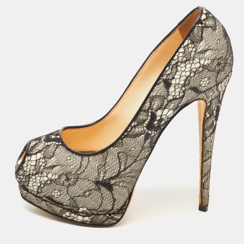 White Lace and Glitter Peep Toe Platform Pumps Size 38 - Giuseppe Zanotti - Modalova