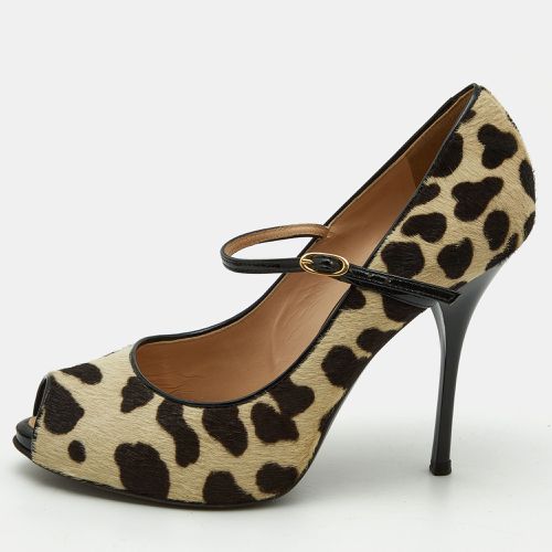 Brown Leopard Print Calfhair and Patent Leather Peep Toe Pumps Size 37.5 - Giuseppe Zanotti - Modalova