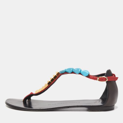 Red/Black Leather Turquoise Beaded Ankle Strap Thong Sandals Size 38 - Giuseppe Zanotti - Modalova