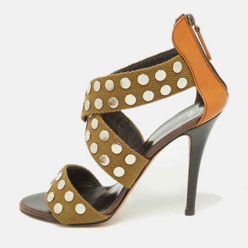 Olive /Brown Canvas and Leather Studded Strappy Sandals Size 40.5 - Giuseppe Zanotti - Modalova