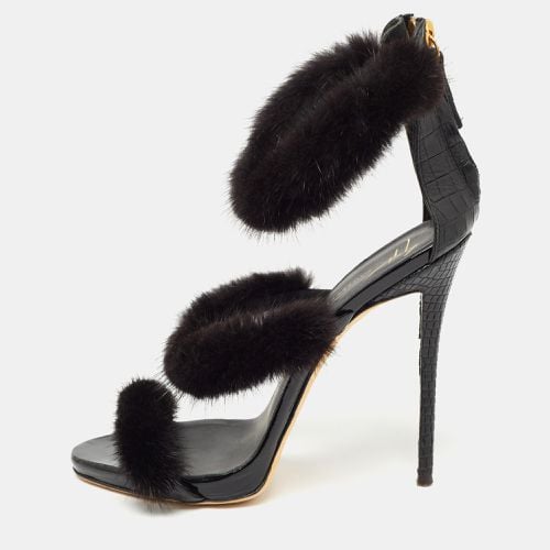 Croc Embossed and Fur Harmony Ankle Strap Sandals Size 38 - Giuseppe Zanotti - Modalova