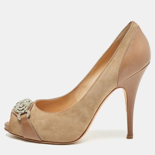 Brown Leather and Suede Peep Toe Pumps Size 39 - Giuseppe Zanotti - Modalova