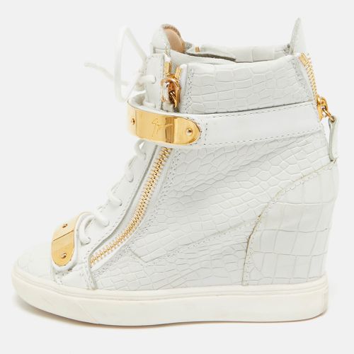 White Croc Embossed Leather Lorenz Wedge High Top Sneakers Size 36 - Giuseppe Zanotti - Modalova