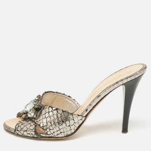 Grey Textured Suede Crystal Embellished Slide Sandals Size 35.5 - Giuseppe Zanotti - Modalova