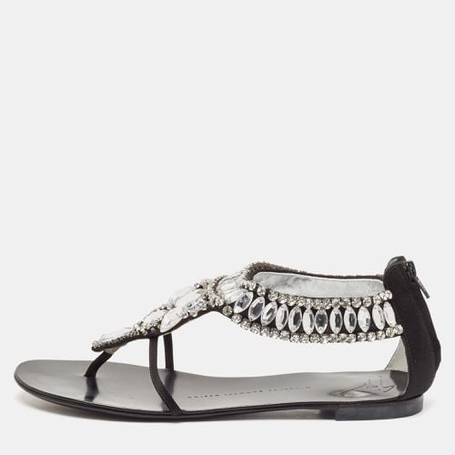 Satin Crystal Embellished Ankle Strap Flat Sandals Size 36.5 - Giuseppe Zanotti - Modalova