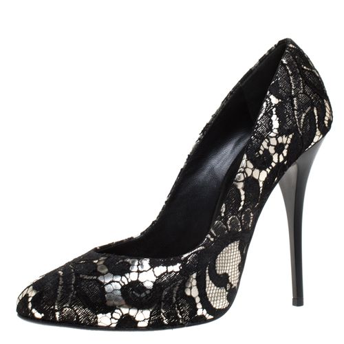 Silver Leather and Black Lace Pumps Size 38 - Giuseppe Zanotti - Modalova