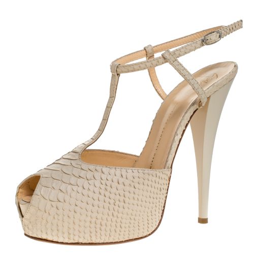 Python Embossed Leather T Strap Platform Sandals Size 41 - Giuseppe Zanotti - Modalova