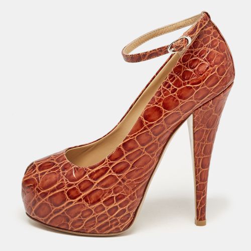 Croc Embossed Leather Peep Toe Platform Pumps Size 38.5 - Giuseppe Zanotti - Modalova