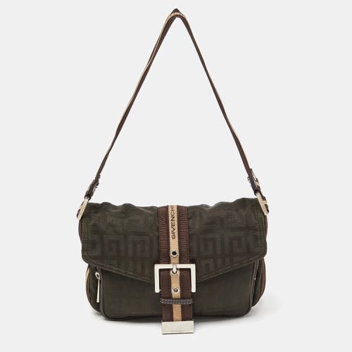 Brown Monogram Fabric Buckle Flap Baguette Bag - Givenchy - Modalova