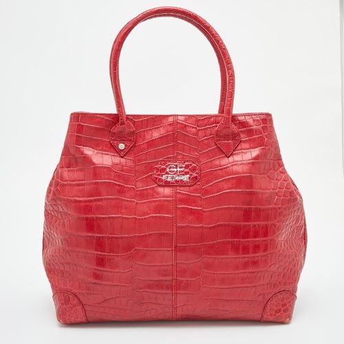 Croc Embossed Leather Tote - Gianfranco Ferre - Modalova