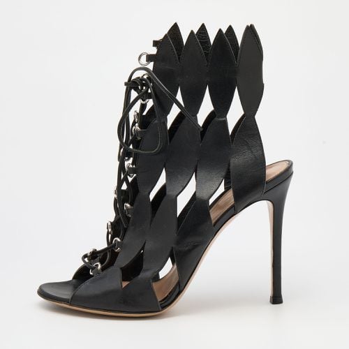 Cutout Leather Lace Up Ankle Booties Size 37 - Gianvito Rossi - Modalova