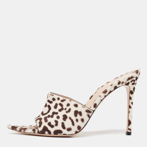 White Leopard Print Calfhair Elle Slide Sandals Size 38.5 - Gianvito Rossi - Modalova