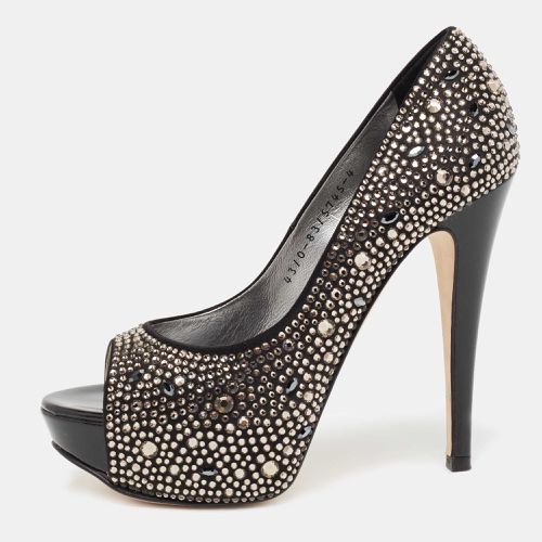 Satin Crystal Embellished Peep-Toe Platform Pumps Size 37 - Gina - Modalova