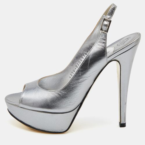 Metallic Leather Open Toe Platform Slingback Pumps Size 36.5 - Gina - Modalova