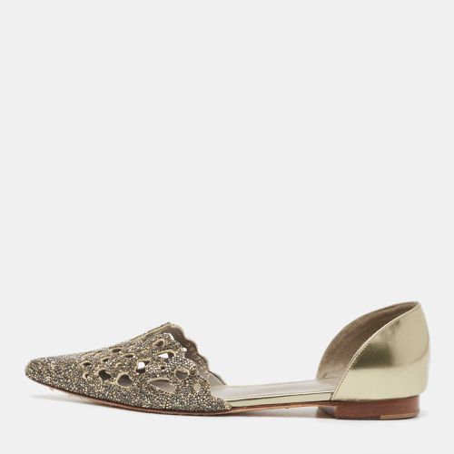 Leather Crystal Embellished Laser Cut D'orsay Flats Size 39.5 - Gina - Modalova