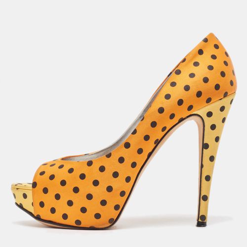 Tricolor Polka Dot Print Satin Peep Toe Platform Pumps Size 40 - Gina - Modalova