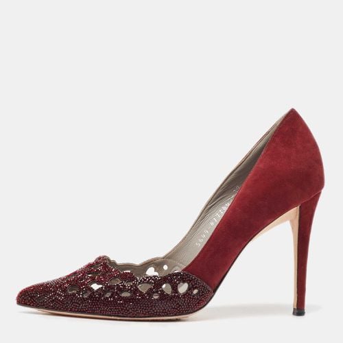 Suede Crystal Embellished Pointed Toe Pumps Size 37 - Gina - Modalova