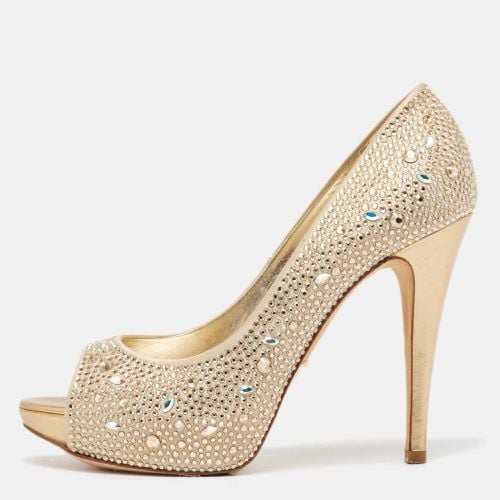 Crystal Embellished Satin Platform Open Toe Pumps Size 39 - Gina - Modalova