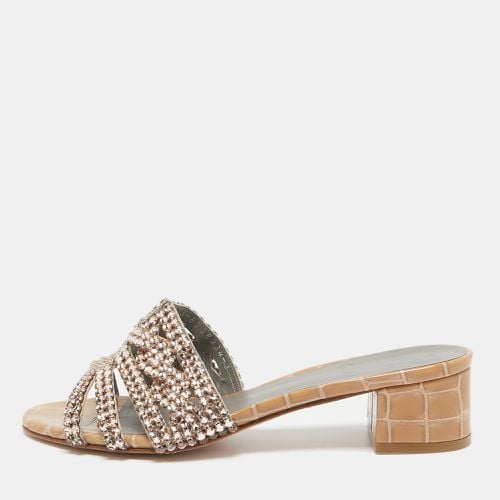 Leather Crystal Embellished Slide Sandals Size 36 - Gina - Modalova