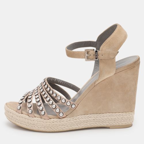 Satin and Suede Pearl Embellished Wedge Sandals Size 40 - Gina - Modalova