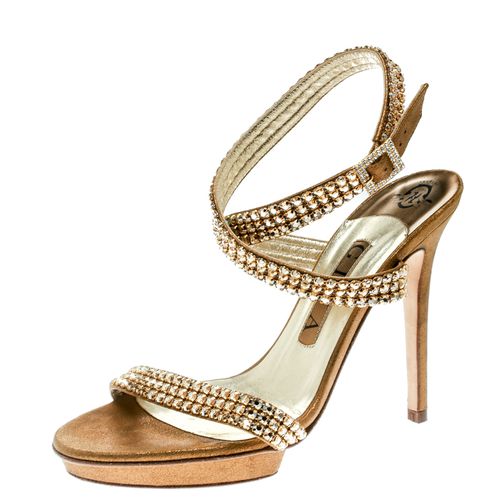 Metallic Suede Crystal Embellished Cross Ankle Strap Sandals Size 37 - Gina - Modalova