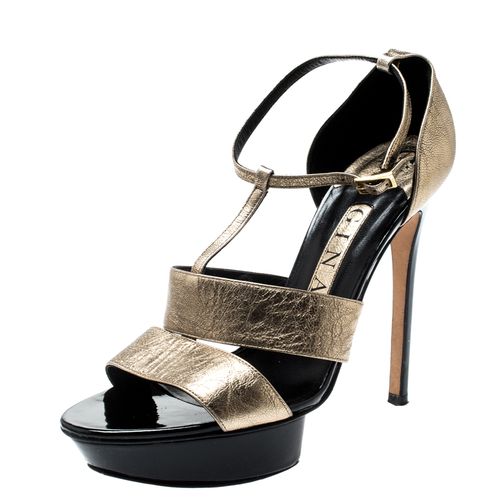 Metallic Leather T Strap Platform Sandals Size 39 - Gina - Modalova