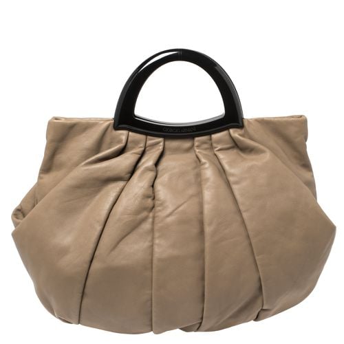 Taupe Leather Pleated Top Handle Bag - Giorgio Armani - Modalova