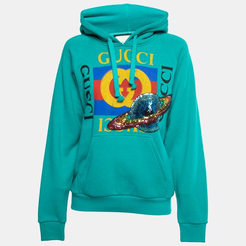 Teal Cotton Planet Sequined Hooded Sweatshirt XS - Gucci - Modalova