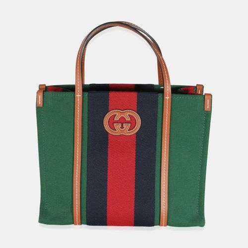 Brown Calfskin Red Canvas Web Small Interlocking G Tote bag - Gucci - Modalova