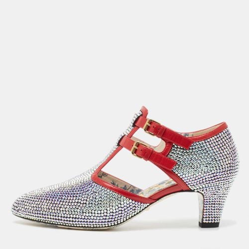 Red Crystal Embellished Fabric and Leather T-Bar Pumps Size 40.5 - Gucci - Modalova