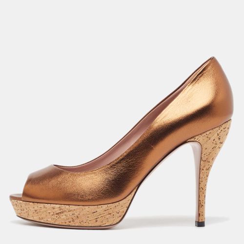 Bronze Leather Peep Toe Platform Pumps Size 38.5 - Gucci - Modalova