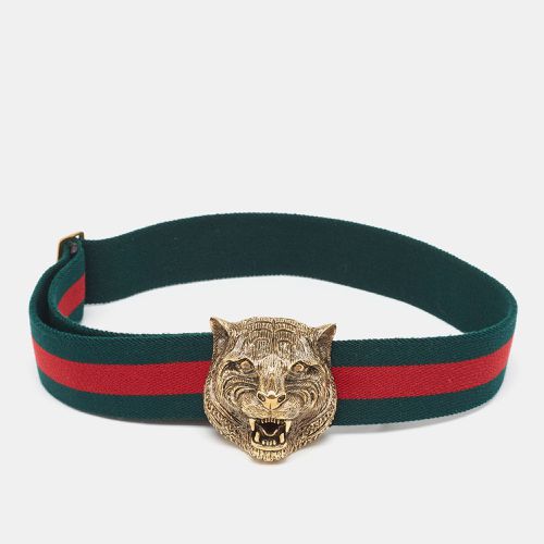 Red Web Canvas Feline Buckle Belt 75 CM - Gucci - Modalova